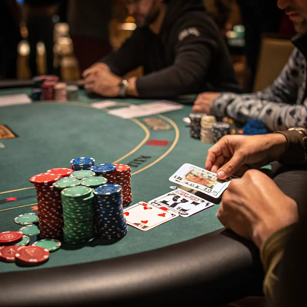 An image illustrating a step-by-step guide to playing Poker21, showing the sequence of actions, betting rounds, and player decisions.